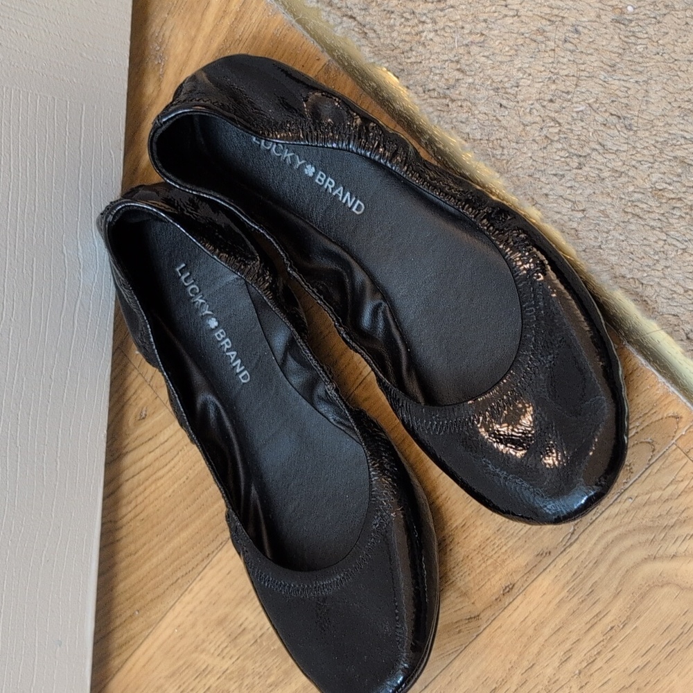 Lucky Brand Flats Leather Black Glossy